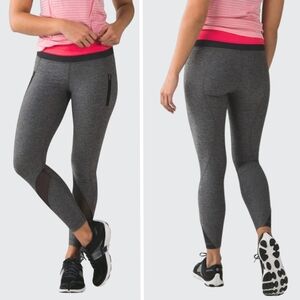 Lululemon Inspire Tight II Gray Pink Leggings Mesh Detail Heathered Pockets Sz 8
